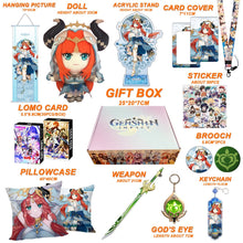 Cargar imagen en el visor de la galería, Genshin Impact Gift Box: Exclusive Chibi Keychain &amp; Collectibles Set - Limited Edition
