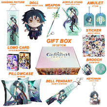 Cargar imagen en el visor de la galería, Genshin Impact Gift Box: Exclusive Chibi Keychain &amp; Collectibles Set - Limited Edition
