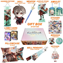 Cargar imagen en el visor de la galería, Genshin Impact Gift Box: Exclusive Chibi Keychain &amp; Collectibles Set - Limited Edition
