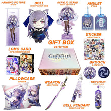 Cargar imagen en el visor de la galería, Genshin Impact Gift Box: Exclusive Chibi Keychain &amp; Collectibles Set - Limited Edition
