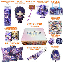 Cargar imagen en el visor de la galería, Genshin Impact Gift Box: Exclusive Chibi Keychain &amp; Collectibles Set - Limited Edition
