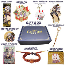 Cargar imagen en el visor de la galería, Genshin Impact Gift Box: Exclusive Chibi Keychain &amp; Collectibles Set - Limited Edition
