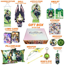 Cargar imagen en el visor de la galería, Genshin Impact Gift Box: Exclusive Chibi Keychain &amp; Collectibles Set - Limited Edition
