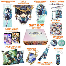 Cargar imagen en el visor de la galería, Genshin Impact Gift Box: Exclusive Chibi Keychain &amp; Collectibles Set - Limited Edition
