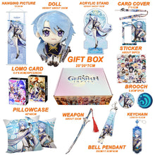 Cargar imagen en el visor de la galería, Genshin Impact Gift Box: Exclusive Chibi Keychain &amp; Collectibles Set - Limited Edition
