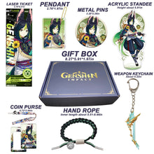 Cargar imagen en el visor de la galería, Genshin Impact Gift Box: Exclusive Chibi Keychain &amp; Collectibles Set - Limited Edition
