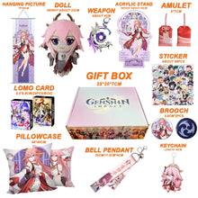 Cargar imagen en el visor de la galería, Genshin Impact Gift Box: Exclusive Chibi Keychain &amp; Collectibles Set - Limited Edition
